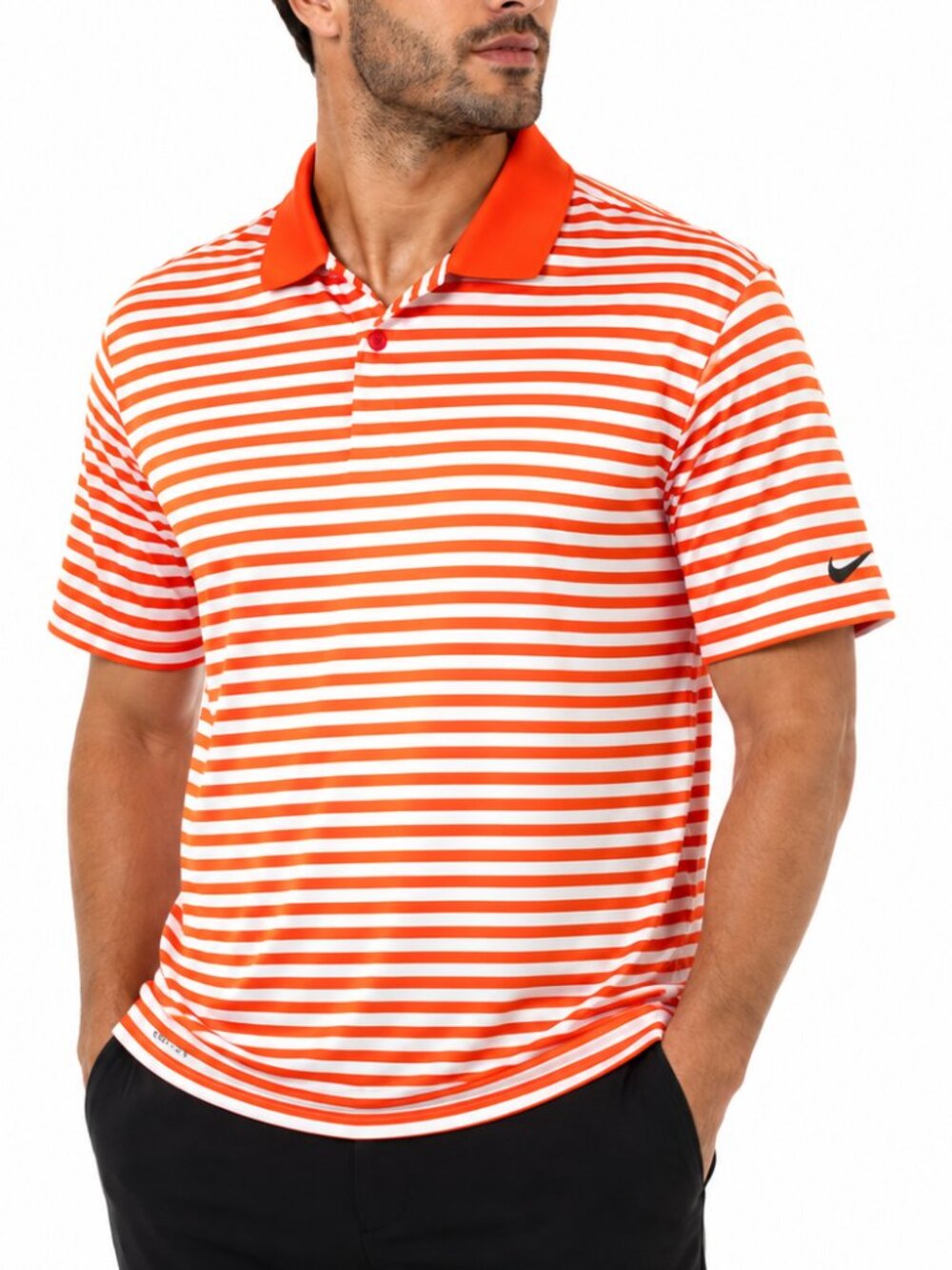 Nike Golf Dri-FIT Orange White Striped Polo Shirt Men's XXL